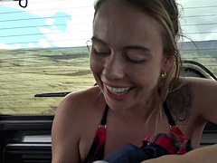 Enthousiasteling, Blond, Pijpbeurt, Auto, Sperma, Handbeurt, Hardcore, Gezichtspunt