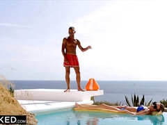 黒人, ブロンド, フェラチオ, 口内発射, イマラチオ, チン, 顔射, 下着