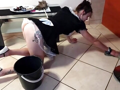 Pissing On French Maid And She Cleans It Up