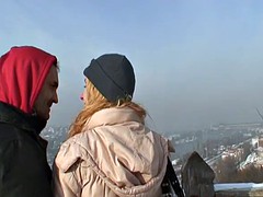 Blonde wife warms stranger's cock in the snow