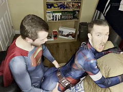 Superman Cums Inside Captain America Twink Cosplay