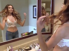 beautiful glamour babe Andria - big natural tits solo in front of the mirror